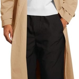 Mens Trench Coat Double Breasted Belted Windbreaker Jackets Lapel Lightweight Long Jacket Casual Overcoat
