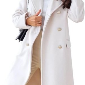 Women's Winter Lapel Double Breasted Office Work Long Wool Pea Coat Overcoat
