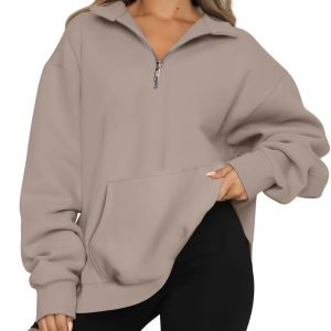 Womens Zip Up Hoodies Oversized Sweatshirts Preppy Clothes Fall Teen Girls Outfits Fashion Crewneck Pullover