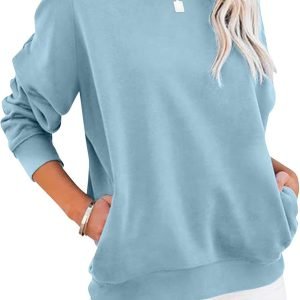 Women's Casual Long Sleeve Color Block/Solid Tops Crewneck Sweatshirts Cute Loose Fit Pullover with Pockets