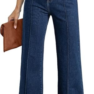 Womens Wide Leg Jeans Casual Baggy High Waisted Stretch Denim Pants