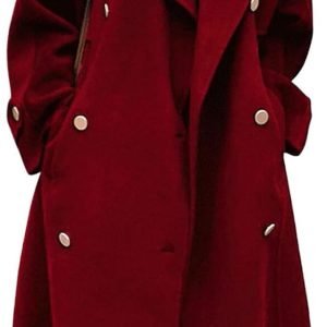 Women's Winter Double Breasted Midi Long Wool Pea Coat Notch Lapel Winter Trench Coat