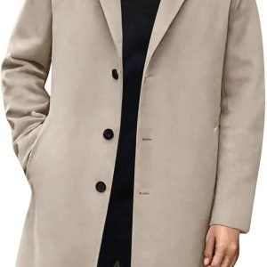 Trench Coat Men Wool Single Breasted Notched Lapel Collar Pea Coat Winter Fall Warm Business Mid Long Outwear Overcoat
