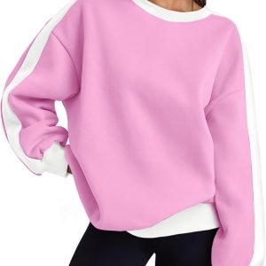 Womens Oversized Sweatshirts Crewneck Hoodies Color Block Long Sleeve Pullover Fall Cute Top Fleece Clothes