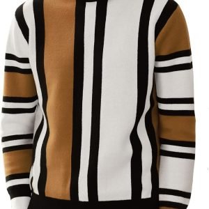 Mens Mock Turtleneck Sweater Vintage Striped Pullover Sweater Fashion Jumper Sweater