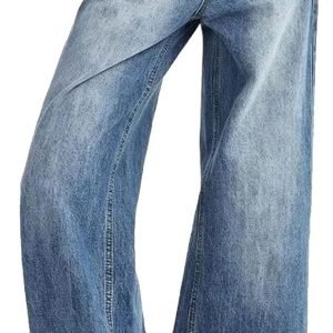 Women's Low Rise Baggy Jeans Washed Straight Wide Leg Denim Pants Casual Loose Boyfriend Jean Streewear Trousers