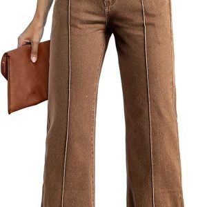 Womens Wide Leg Jeans Casual Baggy High Waisted Stretch Denim Pants