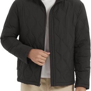 men Lightweight Quilted Bomber Jackets Full Zip Winter Down Coat Water Repellent Casual Outerwear