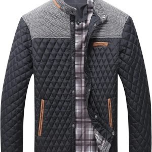 men Diamond Quilted Puffer Down Jacket Lightweight Business Casual Button Down Shirts