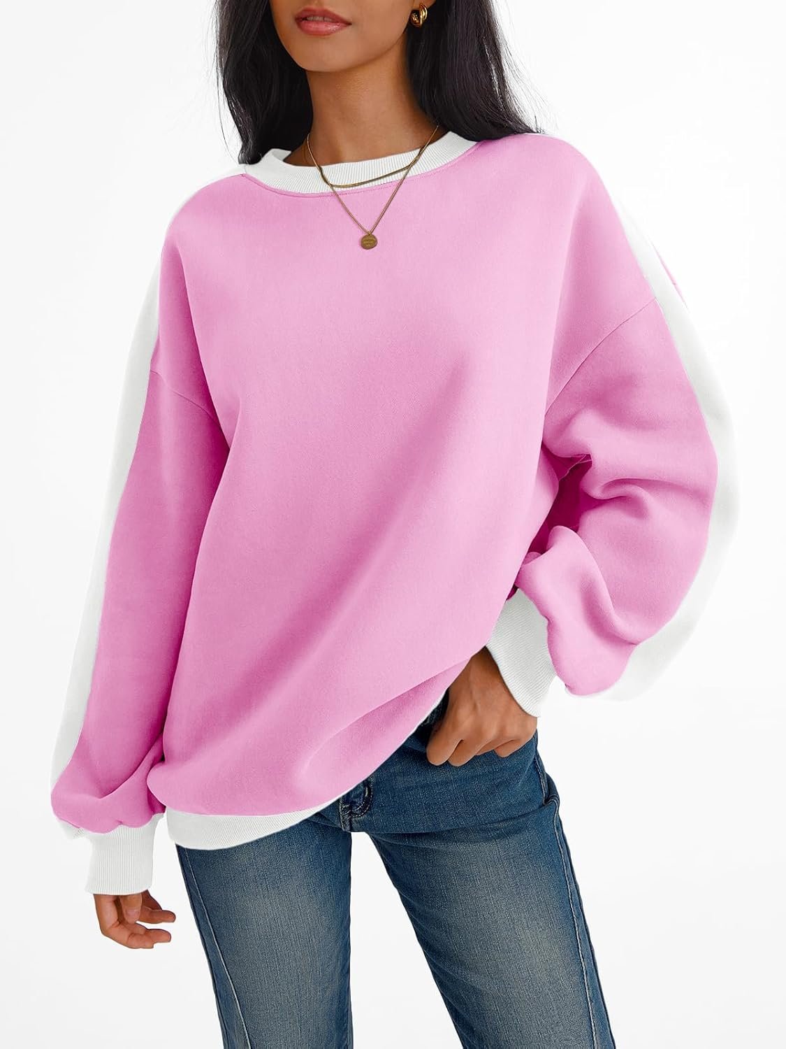 Womens Oversized Sweatshirts Crewneck Hoodies Color Block Long Sleeve Pullover Fall Cute Top Fleece Clothes - Image 2
