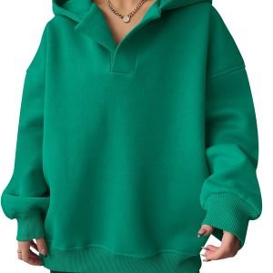 Womens Oversized Hoodies V Neck Sweatshirts Long Sleeve Pullover Casual Fall Teen Girls Preppy Clothes 2025 Trendy