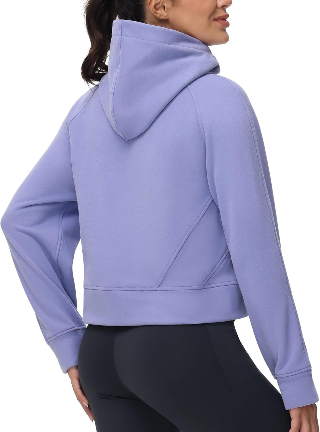 Womens' Hoodies Half Zip Long Sleeve Fleece Crop Pullover Sweatshirts with Pockets Thumb Hole - Image 2