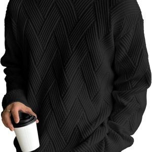 Men's Crewneck Sweaters Casual Textured Pullover Sweaters with Diagonal Jacquard Pattern