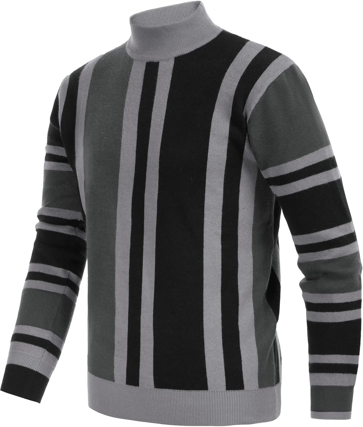 Mens Mock Turtleneck Sweater Vintage Striped Pullover Sweater Fashion Jumper Sweater - Image 2
