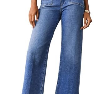 Astylish Womens Wide Leg Jeans High Waisted Stretchy Buttoned Denim Pants Trendy 2025 with Pocket