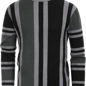 Mens Mock Turtleneck Sweater Vintage Striped Pullover Sweater Fashion Jumper Sweater