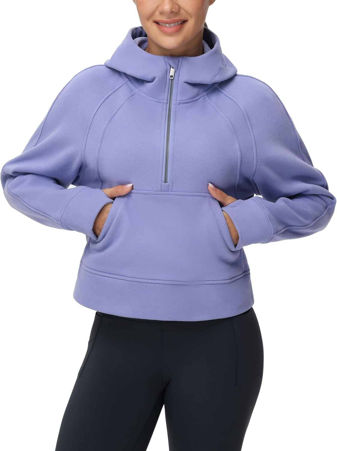 Womens' Hoodies Half Zip Long Sleeve Fleece Crop Pullover Sweatshirts with Pockets Thumb Hole