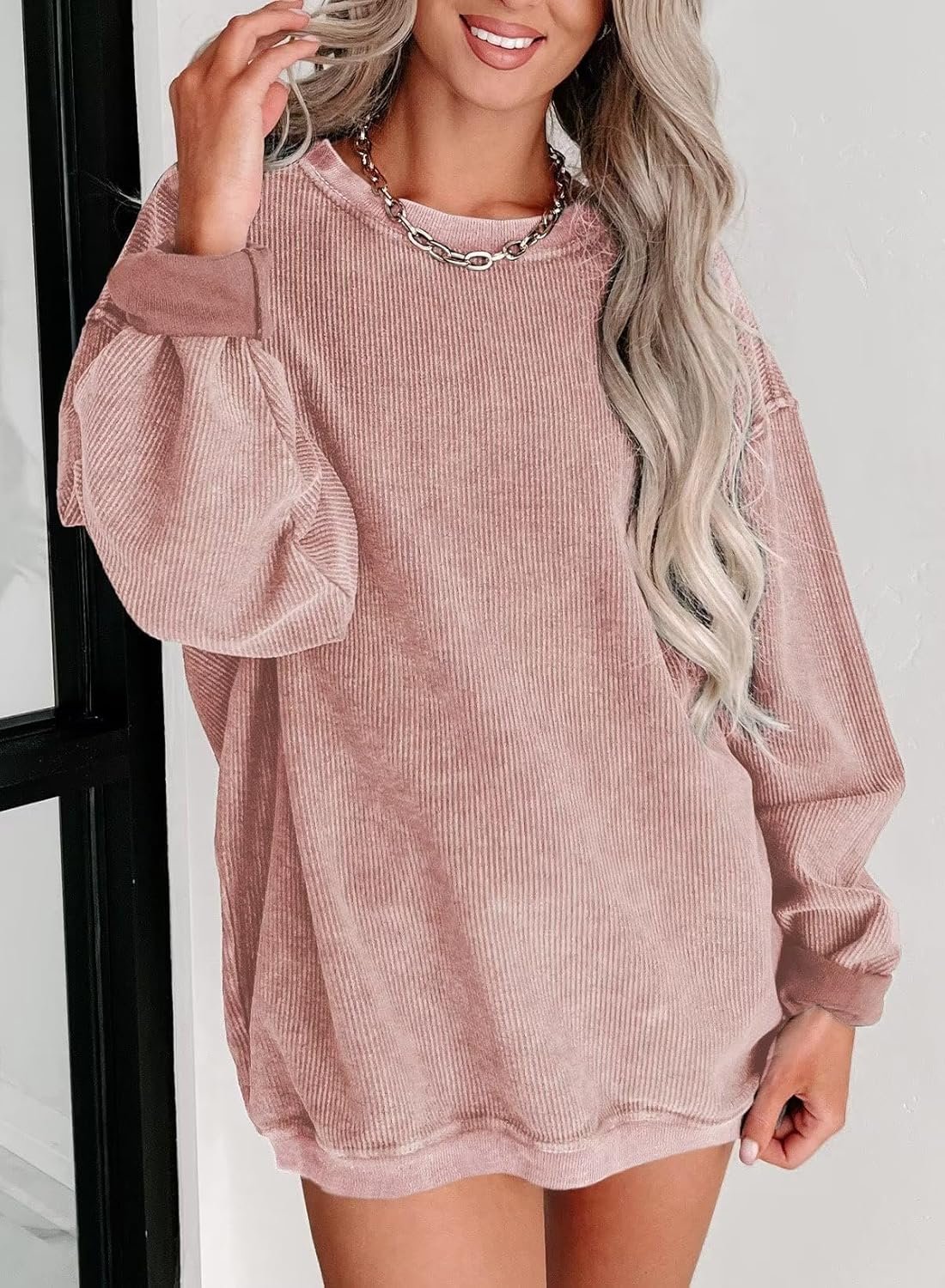 Women's Casual Corduroy Sweatshirts 2025 - Comfortable Long Sleeve Crewneck Pullovers for Fall and Winter - Image 2
