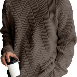 Men's Crewneck Sweaters Casual Textured Pullover Sweaters with Diagonal Jacquard Pattern