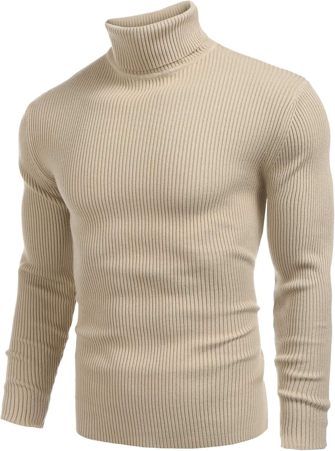 Mens Ribbed Slim Fit Knitted Pullover Casual Turtleneck Sweater - Image 2