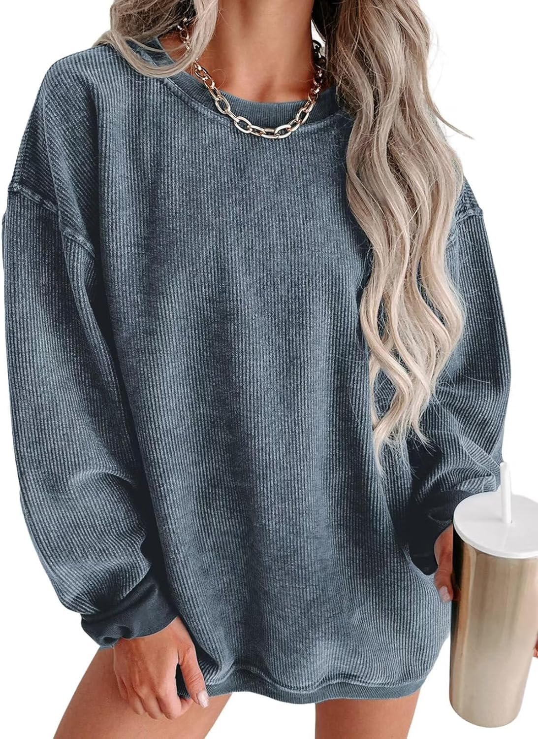 Women's Casual Corduroy Sweatshirts 2025 - Comfortable Long Sleeve Crewneck Pullovers for Fall and Winter